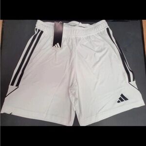 NWT Adidas Womens Aeroready Tiro 23 Mid-Rise Soccer Shorts Blue White Size Lg.